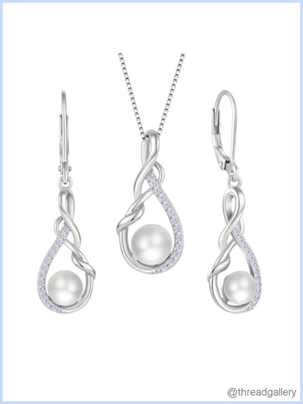 Freshwater Pearl Necklace Earrings Set 925 Sterling Silver 18k White Gold Plated